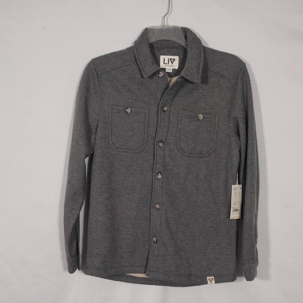 NWT Liv Outdoor Mens Asphalt Heather Fireside Sherpa Lined Shirt Jacket Sz Small